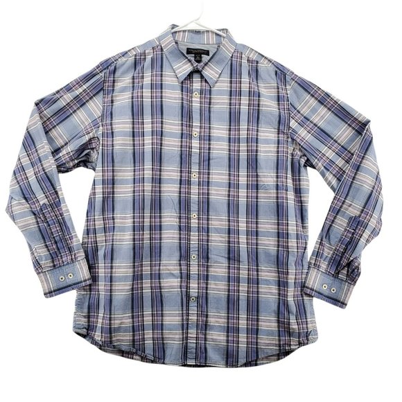Banana Republic Shirt Men's Long Sleeve Button Up Plaid Oxford Purple XL - Picture 1 of 12